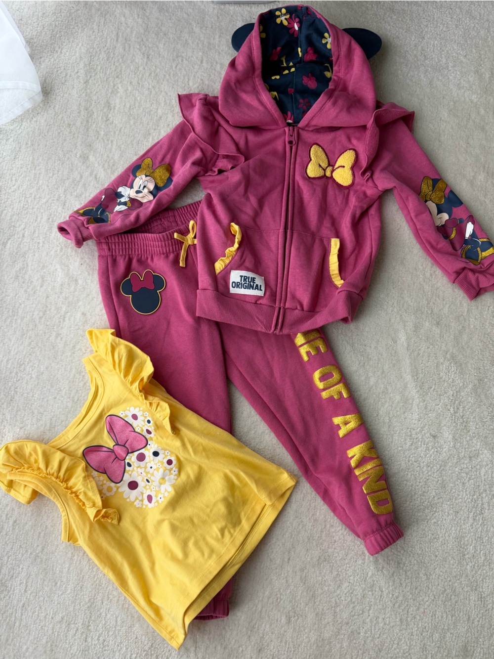 Disney Girls Minnie Mouse Pink & Yellow Shiny Hoodie Set